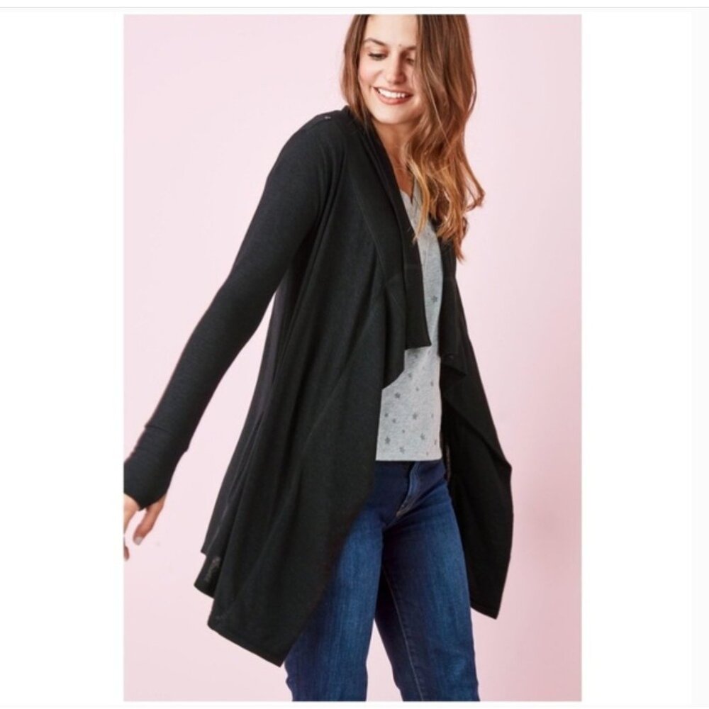 Stella & Dot Always Cardigan Womens 2XL Black Cowl Neck Tunic Long Sleeve Draped - Picture 1 of 5